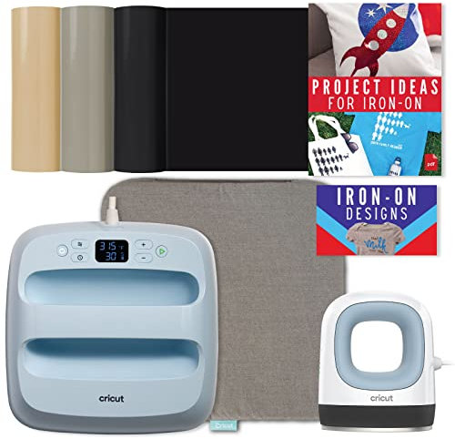 Cricut EasyPress 3 Presse à chaleur 9x9 avec lot de matériaux de transfert de chaleur – Presse à fer avec sublimation et matériaux HTV – Encre infusible et matériaux thermocollants – Mini paquet