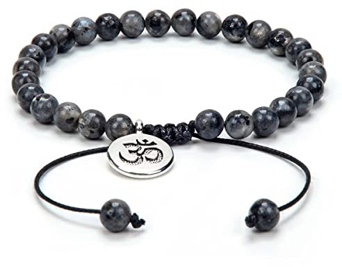 Réglable Om Wish Bracelet Méditation Mala Perles De Prière Yoga Om Bijoux Tressés Avec Des Perles Mala (Labradorite grise (Grey Labradorite))