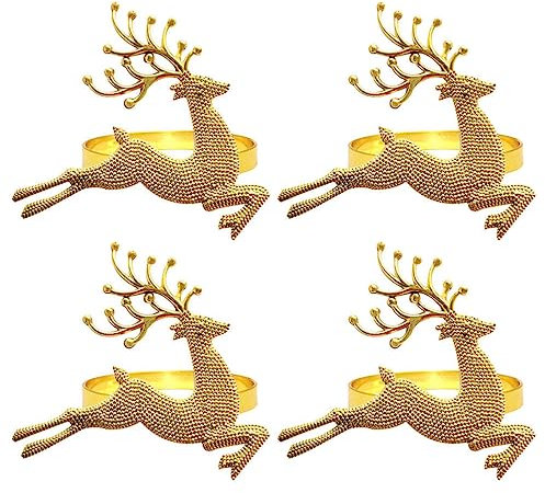 Kichvoe 4 Stück Serviettenring Party-serviettenschnalle Rentier-serviettenhalter Hirsch Serviettenschnallen Vintage Serviettenhalter Abendessen Legierung Goldring Elch Bankett
