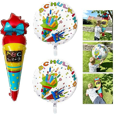 Oblique Unique® Schuleinführung Schulanfang Einschulung Deko Set - Folienballon Zuckertüte - Kindergarten/Schule - Schulkind - HURRA Schulkind (Zuckertüte + Schulkind Luftballons)