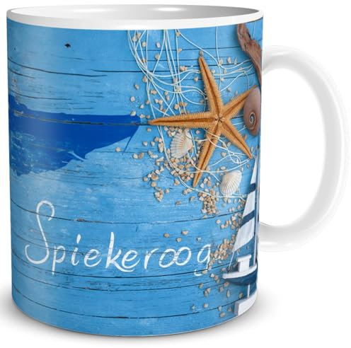 TRIOSK Tasse Spiekeroog Nordsee Insel Souvenir Geschenk Maritim für Reiselustige Nordseeliebhaber Frauen Männer Büro Kollegen, Keramik 300ml