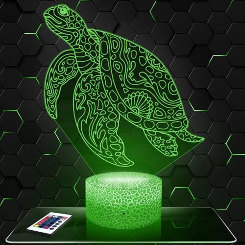 Nachttischlampe Schildkröte Mandala deko Tier Meerestier Reptil Polynesien. Geschenkidee Mann Frau objekt Schildkröte Mandala Nachtlicht Erwachsene deko Zimmer.