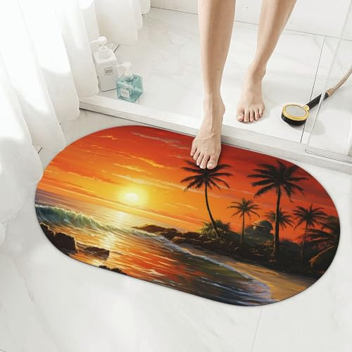NONHAI Stein-Badematte, Palme, Sonnenlandschaft, Kieselgur, Badematte, super saugfähig, schnell trocknend, Kieselgur, Duschmatte für Dusche, Badewanne, Badezimmer-Zubehör, 50 x 80 cm