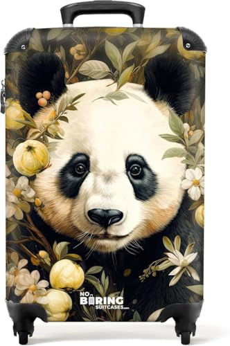 NoBoringSuitcases© Handgepäck Koffer Trolley Reisekoffer Handgepäck-Koffer | 55x35x20 cm - 4 Rollen Leicht Kabinentrolley Hartschalenkoffer Pandabär - Blumen - Farbenfroh