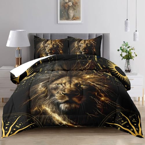 Raphus cucullatus Bettwäsche-Set mit Löwen-Druck, 3-teilig, König der Löwen, Bettwäsche-Set für Jungen, schwarzes Tiermuster, King-Size-Bett, tropisches afrikanisches Tier, 3D-Druck, Tierdruck,