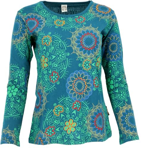 Besticktes Langarmshirt Hippie chic Retro, Damenmode, Baumwolle, braun | leicht tailliert, aufwendige Details, dezente Stickerei, langärmelige Shirts