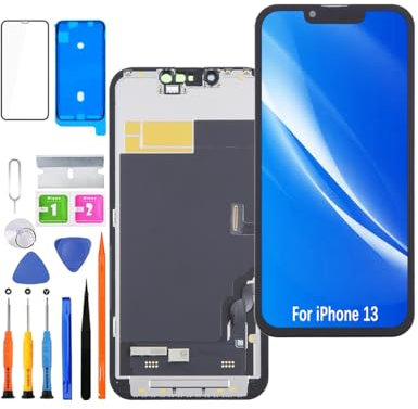 HLYGZX Display für iPhone 13 LCD Bildschirm Ersatz FHD Touchscreen 3D Touch Face ID Digitizer Rahmen Montage,Waterproof Adhesive,Reparaturkits NEU