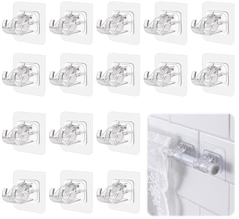Curtain Rod Holder, 16 Pcs Self Adhesive Curtain Rod Bracket, Nail Free Adjustable Rod Bracket Holders Towel Rod Fixing Rod Holder for Home Kitchen Bathroom Hotel (Transparent)