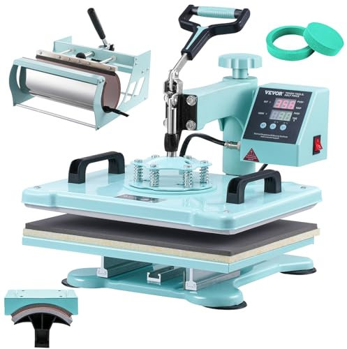 VEVOR Heat Press Machine, 12 x 15 inch, 5 in 1 Heat Transfer Machine with 30 oz Tumbler Press, 360° Swing Away T-Shirt Pressing, Digital Precise Control, for T-Shirts/Mugs/Hats/Plates, Green