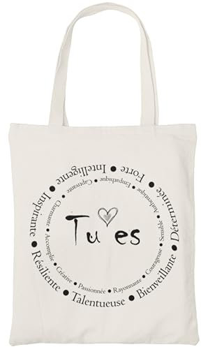 Zinello Design - Tote Bag en Coton Réutilisable avec Message 'Tu es Intelligente, Inspirante, Talentueuse...' – Sac Cabas Écologique Idéal pour Courses, Cadeau d'Appréciation, Amies, Famille – Lavable