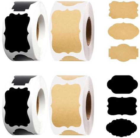 QINGYIWL 1000 Stück Kraft Etiketten Selbstklebend und black label Küchen Klebeetiketten Partner für Gewürzgläser für Gewürzgläser, Marmelade usw, Geschenkaufkleber Beschriftungsetiketten