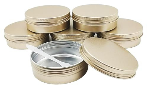 Wopanxye Aluminum Tin Cans, 6pcs 100ml/3oz Metal Round Storage Tin, 100gram Makeup Sample Container, Empty Travel Tins for Candle, Salve, Cosmetics, Face Cream, Lip Gloss Balm, Paints, Tea, Matte-Gold