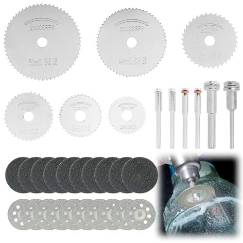 32 Piezas Discos de Corte, Hoja de Corte, Disco Corte Diamante, Mini Hoja de Sierra Circular HSS, Mini Disco de Corte de Resina para Madera, Vidrio, Plástico, Piedra, Metal