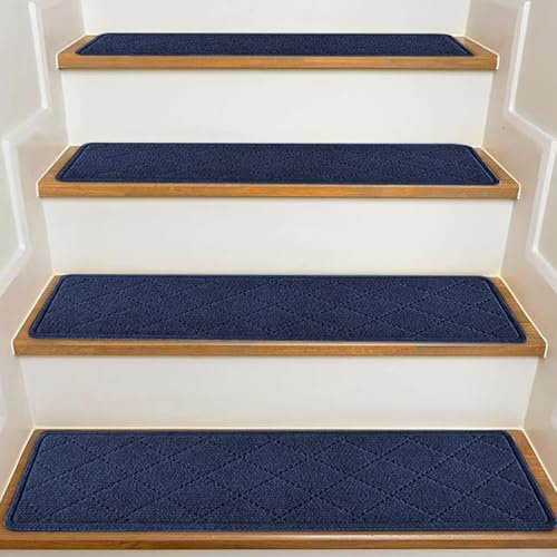Hearda Pisadas Antideslizantes para Escalones de Madera, Alfombra Vinilica, Alfombra Escaleras Lavable Antideslizante, Utiliza para Proteger Mayores, Niños, Mascotas (10PCS,Azul Marino)