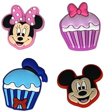 Mickey Mouse and Minnie Mouse Cupcake Croc Charms Set, 4 Pieces, for Shoe Decoration