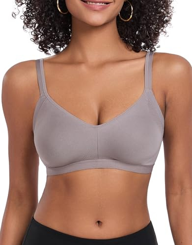ANGOOL Damen BH Ohne Bügel Sport BH Rückenverschluss, Grau, M