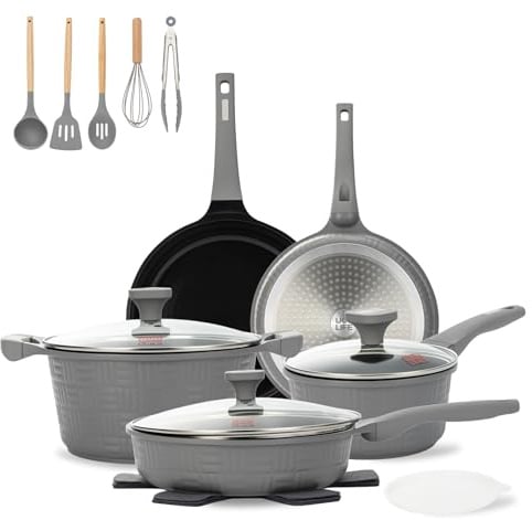 UCCLIFE 17 - Pcs Non stick - Cookware Set with Non - detachable Handles, PFOA/PFAS/PTFE - Free, Induction - safe, Large - capacity Gray Kitchen Frying Pans