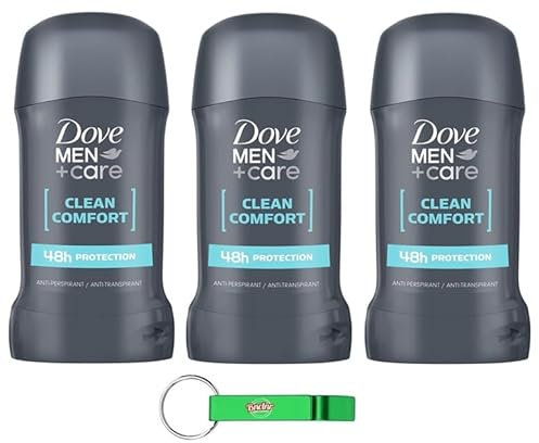 3x Dove Men + Care Clean Comfort Deodorante Stick,Antitranspirant-Deodorant für Männer,mit ¼ Feuchtigkeitscreme,Deo 40ml + Beni Culinari Kostenloser Schlüsselanhänger