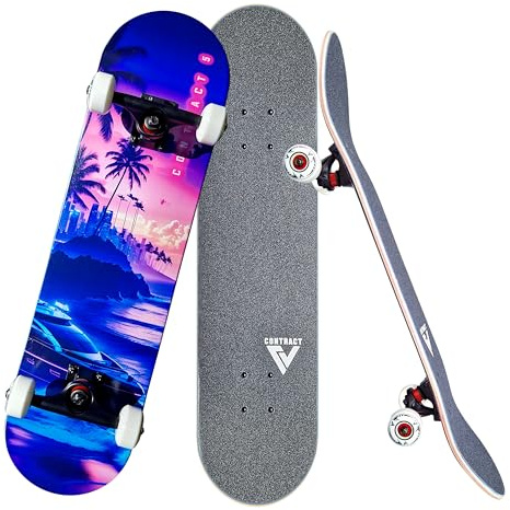 CONTRACT 5 Komplett Skateboard Pacific Paradise - für Kinder und Jugendliche - 7-lagiges Ahornholz Deck - Medium Concave Standard Popsicle Shape - für Anfänger, Profis, Mädchen & Jungs
