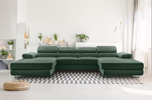 AXLIVING Sofa U Form mit Schlaffunktion Arborio U 352cm in Dunkelgrün