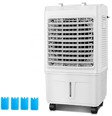 Verdunstungsluftkühler, Tragbares Klimagerät mit 90° Oszillation, 30 Liter Kapazität, 4 Kühlakkus, 3-stufiger Kühlventilator für Zuhause und Büro