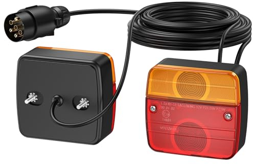 DTEANJU Anhänger Beleuchtung Set 7 polig Rückleuchten mit E13 Zulassung | E13 geprüfte Anhänger Rückleuchten mit 7,5m Kabel, 7 Pin Stecker und einfacher Montage für sichere Straßenfahrt