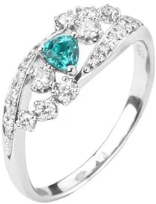 Ring Weißgold Ehering 18K, Silber Ringe Damen Set Dreieck mit 0,19 Ct Paraiba und Diamant Größe 65 (20.7)