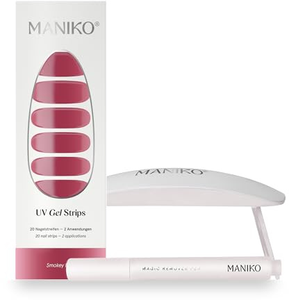 Maniko UV Gel Strip Komplettset Smokey Pink mit Lampe & Remover Pen | Rosa UV Nagellack zum Kleben, UV Nagelsticker, 2 Anwendungen – Geschenk für Mama, Geburtstag & Valentinstag