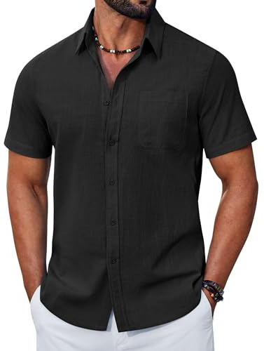 COOFANDY Men's Short Sleeve Cotton Shirt Summer Regular Fit Casual Shirts with Pockets