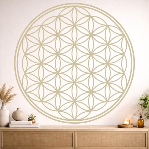 Blume des Lebens Wandtattoo - 115x115cm - Beige - Mandala - spirituelles Symbol - Wanddeko für Wohnzimmer Wandaufkleber Schlafzimmer Büro Meditation Yoga Raum