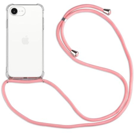 betterfon Handykette kompatibel mit iPhone 17E und iPhone 16E - Hülle mit Band zum Umhängen, Transparentes Silikon Case mit Kordel, Schutzhülle verstellbar,Rosa