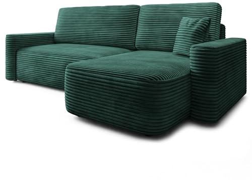 Masseno Ecksofa NERI T mit Schlaffunktion L-Form, Modern Sofa mit Bettkasten, Wohnzimmersofa, Couch, Soffa, Bettsofa, Couchgarnitur - Grün, TILIA 39