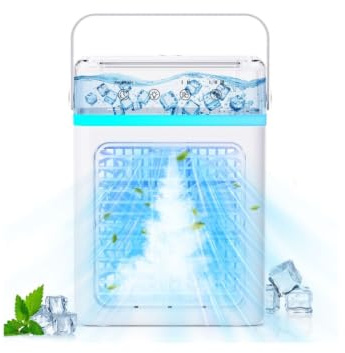 Mobiles Klimagerät mit 900ML Doppeltank & Auffangschale - Mobile Klimaanlage 3 Gebläsestufen und 2 Sprühnebelstufen, Timer 2/4/6H, RGB-Beleuchtung – Kompakt für Schreibtisch, Nachttisch und unterwegs
