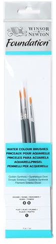 Winsor & Newton Foundation Pinceaux Aquarelle Synthétique Doré X3 1/3/5