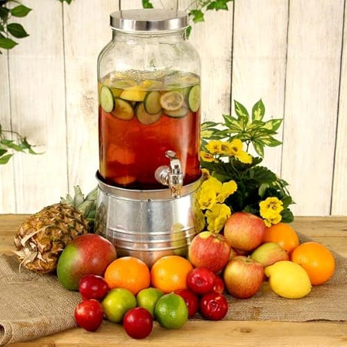 Mason Jar Drinks Dispenser with Ice Bucket Stand 176oz / 5ltr - Galvanised Steel Ice Bucket | bar@drinkstuff Mason Jar Beverage Dispenser, Juice Dispenser, Cocktail Dispenser