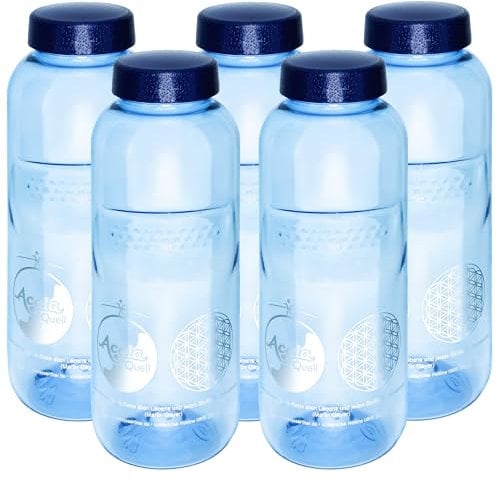 Tritan Trinkflaschen 0,5L, AcalaQuell Grip, 5er Supersparset mit Blume des Lebens