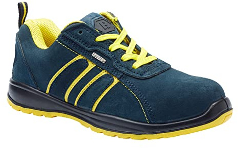 Blackrock Hudson Steel Toe Cap Safety Shoes | Mens and Womens, Workwear, Non Slip, Wide Fit Trainers, Suede, Blue/Yellow, Lightweight Safety Shoes - Size 13