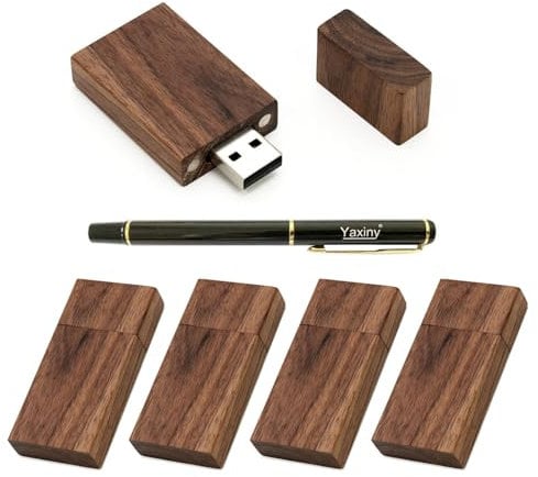 Yaxiny 5 Pack Rechteck Walnuss Holz 3.0 USB Flash Drive 64GB USB Disk Memory Stick mit Holz