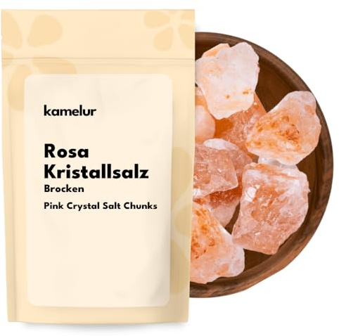 Kamelur Rosa Kristallsalz Brocken 5x1kg | Naturbelassenes Steinsalz | Grobe Ursalz-Brocken zur Sole-Herstellung oder für die Salzreibe, milde Würzkraft