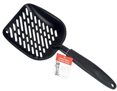 VehiGO Metall-Katzenstreu-Schaufel mit langem Griff, Antihaft-Metall-Katzenstreu-Scooper mit festem Halter, langlebiger Aluminium-Katzenstreu-Sichter mit tiefer Schaufel