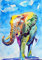 WOWDECOR DIY Malen nach Zahlen für Erwachsene Kinder Mädchen, Bunt Elefant Blauer Himmel 40x50cm Vorgedruckt Leinwand-Ölgemälde (ohne Rahmen)