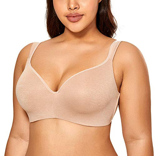 DELIMIRA Women's Padded Bra T Shirt Underwired Support Bra Balcony Seamless Full Cup Comfort Bra Oatmeal Heather 36DD