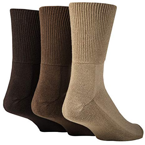 IOMI Footnurse - 3 Pack Unisex Extra Wide Bamboo Diabetic Socks | 4 Sizes | For Swollen Feet & Legs | Smooth Toe Seam | Cushioned Foot (12-14 UK, Brown)