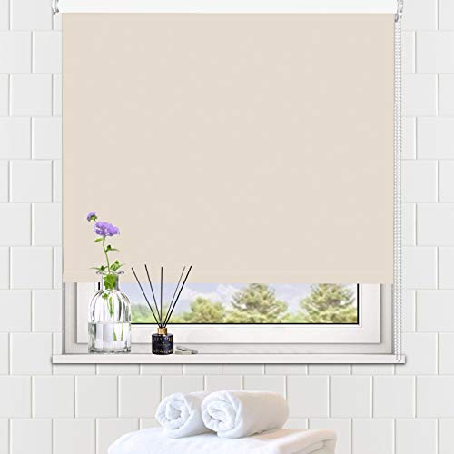 LUCKUP 100% Blackout Waterproof Fabric Window Roller Shades Blind, Thermal Insulated,UV Protection,for Bedrooms,Living Room,Bathroom,The Office, Easy to Install 104 x 183 cm(Cream)