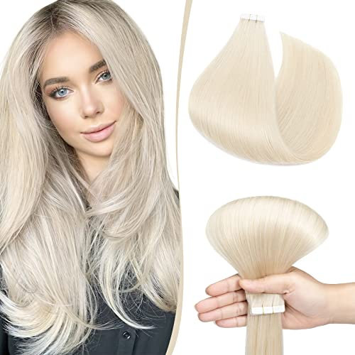 SEGO Haarverlängerung Tape Extensions Echthaar Klebeband 10 PCS Haarteile Glatt 100% Remy Human Haar Weiß bleichen#70-1 50.8 cm (25 g)