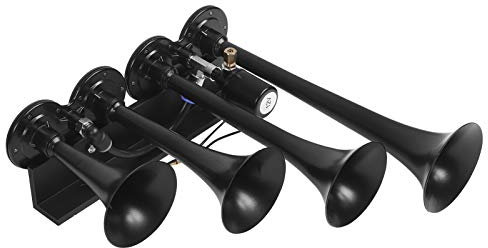 Train Horn, 4 Trumpet Air Horn Kit Stainless Steel 200PSI Loud System Fit for All Vehicle with 12V Systerm Sound Raging Sound for Car Motorcycle.