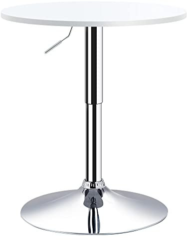 HOMCOM Mesa de Bar Regulable en Altura con Base Redonda y Antideslizante para Cocina Comedor Ø60x69-93 cm Blanco