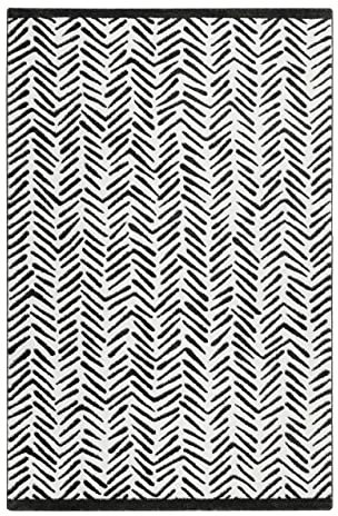 Esprit Home Teppich - Läufer, weicher moderner Kurzflor Teppich perfekt geeignet für das Wohnzimmer und Schlafzimmer, sehr pflegeleicht, Congo (133 x 200 cm, Weiß, Schwarz)
