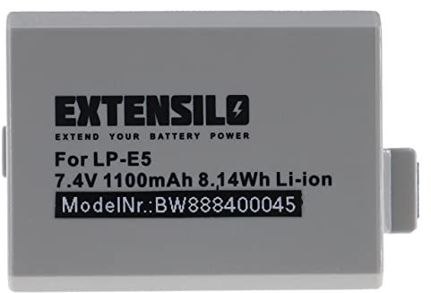 EXTENSILO Akku kompatibel mit Canon EOS 1000D, 450D, 500D, Digital Rebel XSi, Kiss X3, Kiss F, Kiss X2 Kamera (1100 mAh, 7,4 V, Li-Ion)