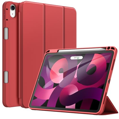 JETech Hülle für iPad Air 11 Zoll M3/M2 (2025/2024), iPad Air 5/4 (10,9-Zoll, Modell 2022/2020, 5./4. Generation) mit Stifthalter, Dünne Tablet Schutzhülle mit Weicher TPU Rückseite (Rot)